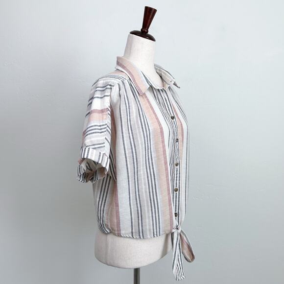 American Eagle Linen Cotton Stripe Tie-Front Top NWT - Picture 2 of 8